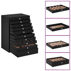 vidaXL Joyero de 10 niveles con compartimentos para relojes, negro, 29 x 20,5 x 40,5 cm