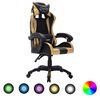 vidaXL Silla gaming con luces LED RGB cuero sint&eacute;tico dorado y negro