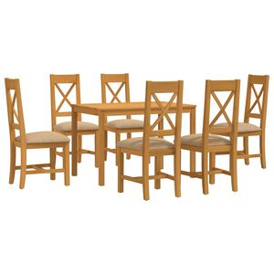 vidaXL Conjunto de comedor 7 uds. Beige Madera de Roble S&oacute;lido