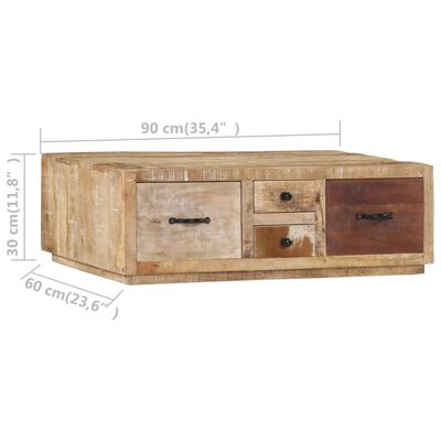 vidaXL Mesa de centro de madera maciza de mango 90x60x30 cm