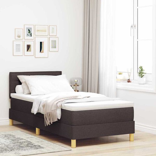 vidaXL Cama tipo Box Spring con coj&iacute;n Marr&oacute;n Oscuro 90 x 200 cm tela
