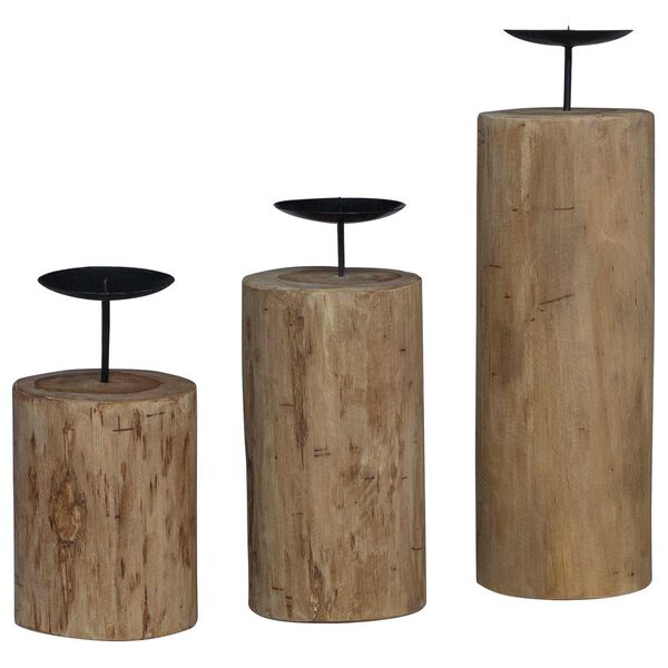 vidaXL Porta velas 3 pcs Natural Madera maciza de Teca