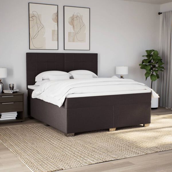 vidaXL Cama box spring con colch&oacute;n tela marr&oacute;n oscuro 180x200 cm