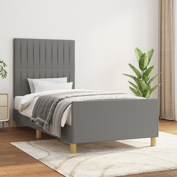 vidaXL Estructura de cama sin colch&oacute;n tela gris oscuro 90x200 cm