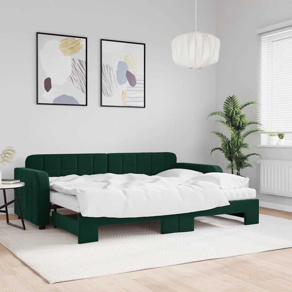 vidaXL Sof&aacute; cama nido con colch&oacute;n terciopelo verde oscuro 80x200 cm
