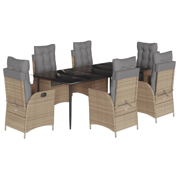 vidaXL Set comedor de jard&iacute;n 7 pzas con cojines rat&aacute;n sint&eacute;tico beige