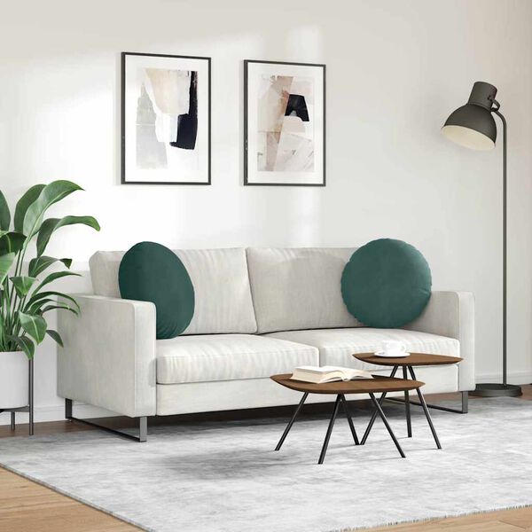 vidaXL Cojines para asiento 2 pcs Verde oscuro &Oslash; 40 x 13 cm Terciopelo