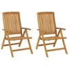 vidaXL Sillas plegables reclinables, 2 unidades, de madera maciza de teca.
