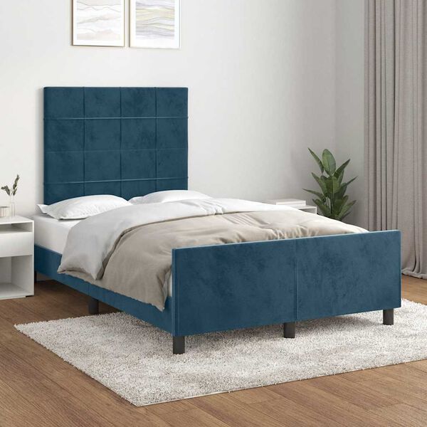 vidaXL Estructura de cama sin colch&oacute;n terciopelo azul oscuro 120x190cm