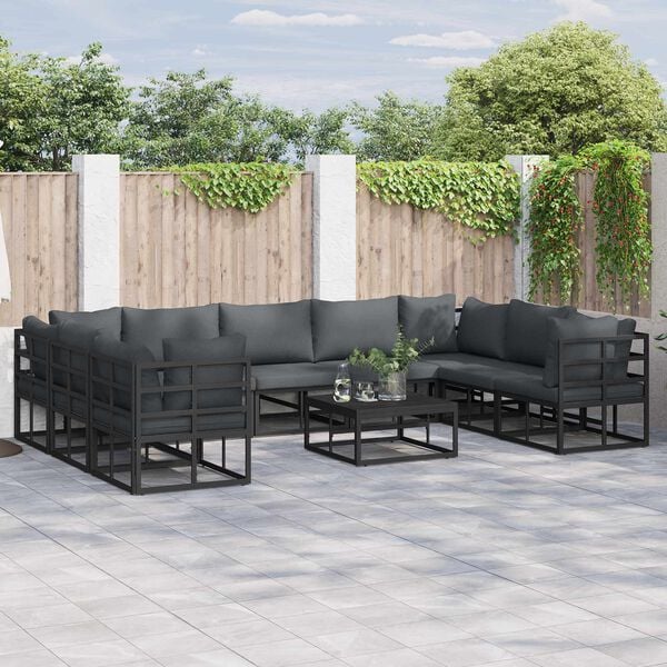 vidaXL Conjunto de sof&aacute;s de jard&iacute;n con coj&iacute;n 9 pcs Negro Aluminio
