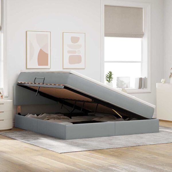 vidaXL Cama con almacenamiento y LED Gris Claro 180 x 200 cm tela