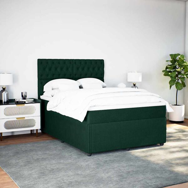 vidaXL Cama box spring con colch&oacute;n terciopelo verde oscuro 140x190 cm