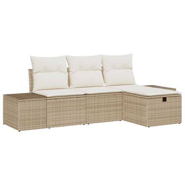 vidaXL Conjunto de sof&aacute; de jard&iacute;n con coj&iacute;n 4 pcs Beige Polirat&aacute;n