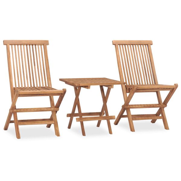 vidaXL Set comedor de jard&iacute;n plegable 3 piezas madera de teca cojines