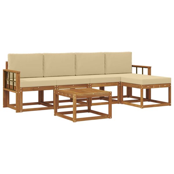 vidaXL Conjunto de sof&aacute;s de exterior con coj&iacute;n 6 pcs Natural y Beige