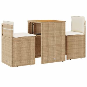 vidaXL Sillas y mesita de jard&iacute;n 3 piezas rat&aacute;n sint&eacute;tico coj&iacute;n beige