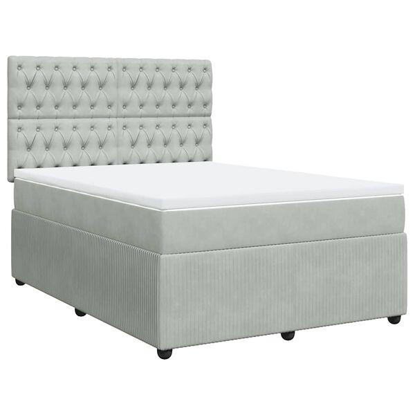 vidaXL Cama box spring con colch&oacute;n terciopelo gris claro 140x190 cm