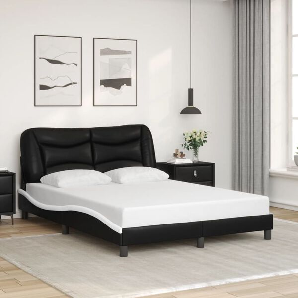 vidaXL Estructura de cama con LED sin colch&oacute;n Hvar negro blanco 120x200 cm