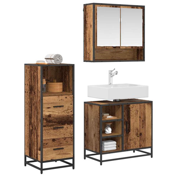 vidaXL Juego de muebles de ba&ntilde;o con caj&oacute;n 3 pcs Madera Vieja