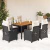 vidaXL Set de comedor de jard&iacute;n 7 pzas y cojines rat&aacute;n sint&eacute;tico negro