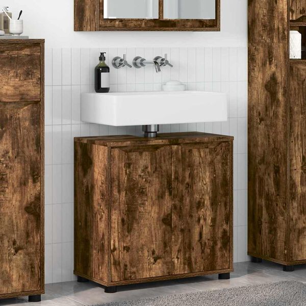 vidaXL Armario para lavabo de ba&ntilde;o Roble ahumado 60 x 30 x 60 cm