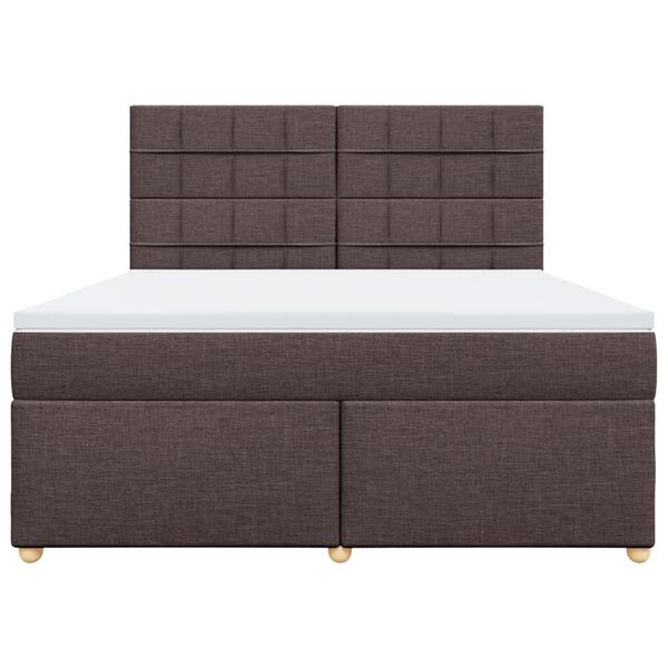vidaXL Cama box spring con colch&oacute;n tela marr&oacute;n oscuro 180x200 cm