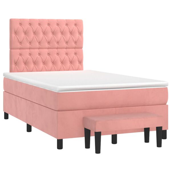 vidaXL Cama box spring con colch&oacute;n terciopelo rosa 120x200 cm