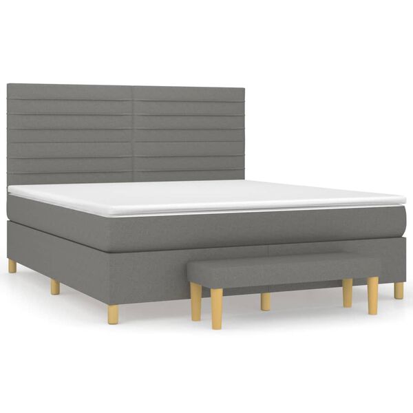 vidaXL Cama box spring con colch&oacute;n tela gris oscuro 160x200 cm
