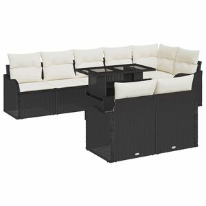 vidaXL Juego de sal&oacute;n con coj&iacute;n 9 pcs Negro Polirat&aacute;n