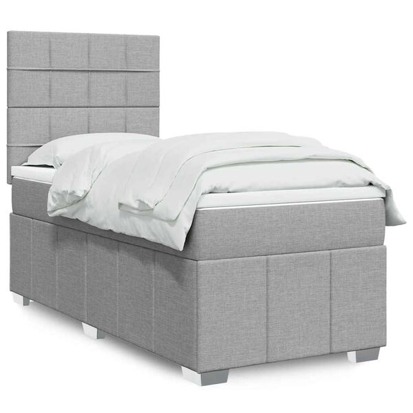 vidaXL Cama box spring con colch&oacute;n tela gris claro 90x190 cm
