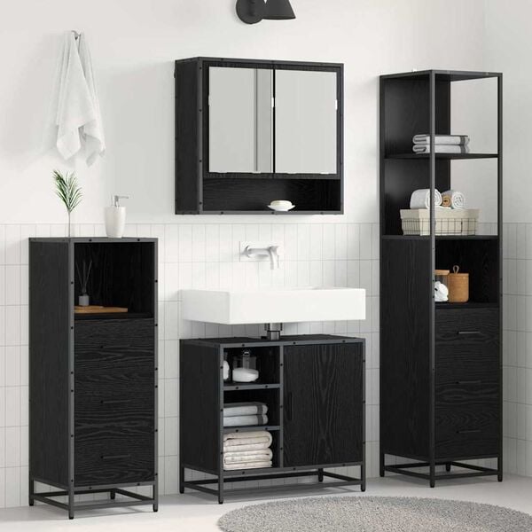 vidaXL Juego de muebles de ba&ntilde;o 3 pcs Roble Negro Madera de ingenier&iacute;a