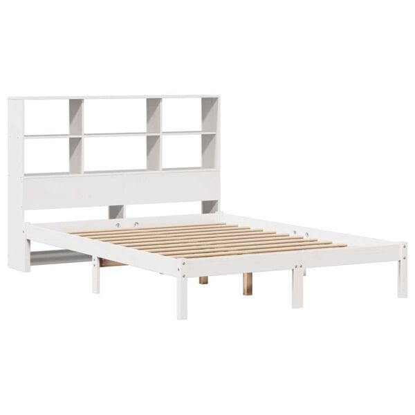 vidaXL Cama con estanter&iacute;a sin colch&oacute;n madera maciza blanca 140x190 cm