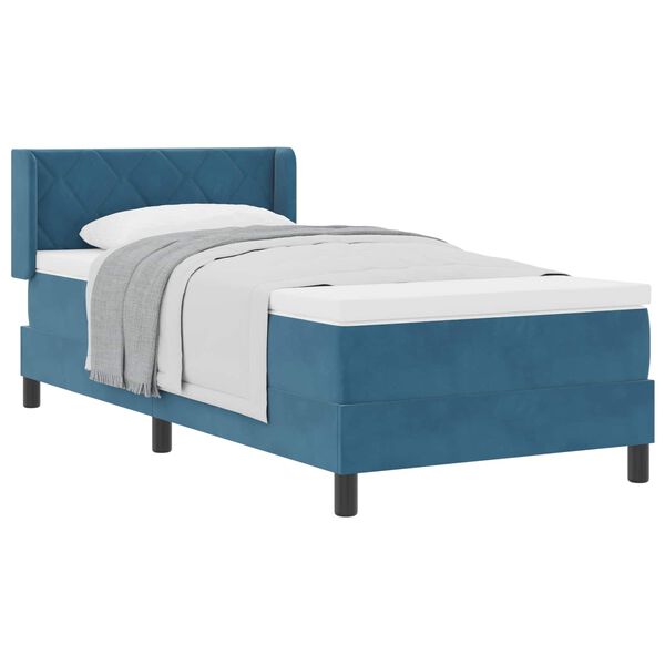 vidaXL Cama tipo Box Spring Azul Oscuro 200 x 100 cm Poli&eacute;ster