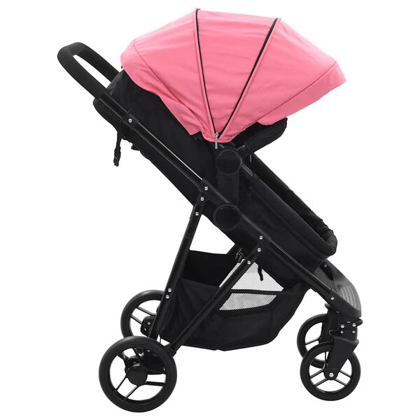 vidaXL Cochecito/Silla de beb&eacute; 2 en 1 acero rosa y negro