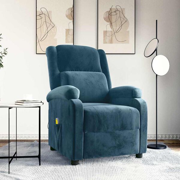 vidaXL Sill&oacute;n de masaje de terciopelo azul