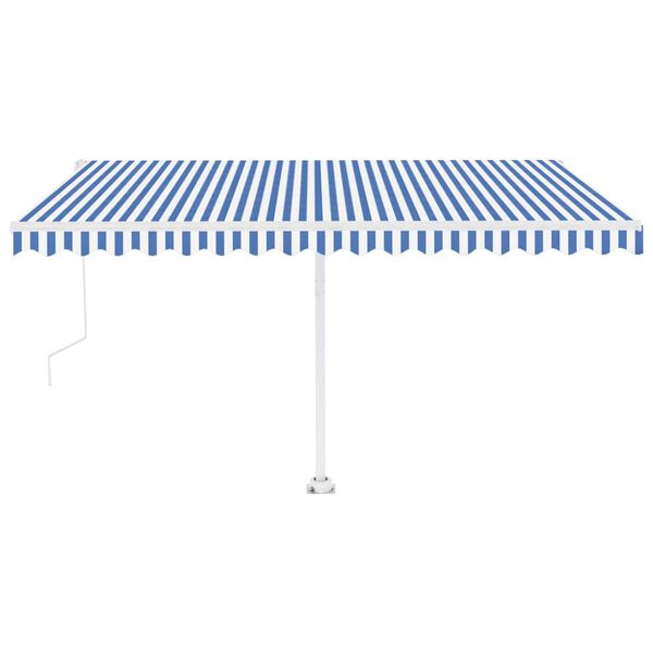 vidaXL Toldo autom&aacute;tico LED sensor de viento azul y blanco 450x350 cm