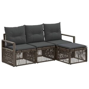 vidaXL Conjunto de sof&aacute;s de jard&iacute;n 4 uds. Gris rat&aacute;n sint&eacute;tico