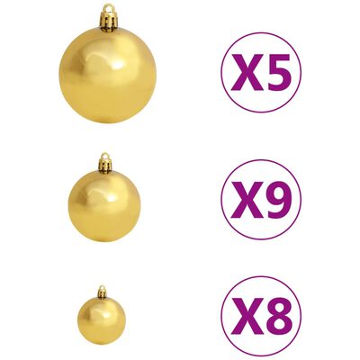 vidaXL Árbol de Navidad preiluminado con luces y bolas dorado 180 cm