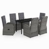 vidaXL Juego de comedor de jard&iacute;n 7 piezas con cojines gris