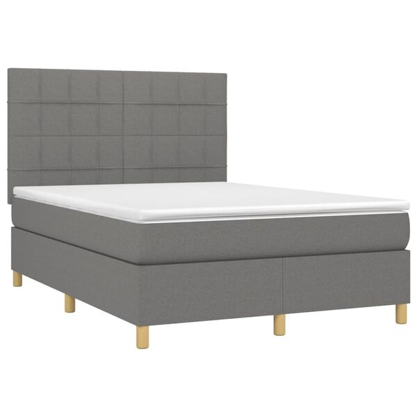 vidaXL Cama box spring colch&oacute;n y luces LED tela gris oscuro 140x190 cm