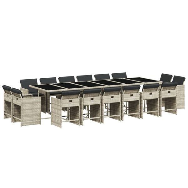 vidaXL Set comedor jard&iacute;n y cojines 17 pzas rat&aacute;n sint&eacute;tico gris claro