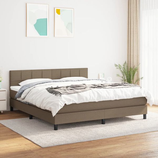 vidaXL Cama box spring con colch&oacute;n tela gris taupe 160x200 cm