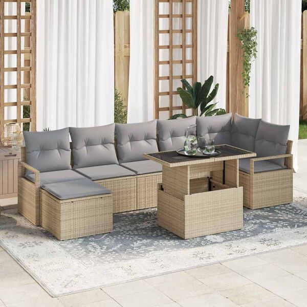 vidaXL Conjunto de sof&aacute; de jard&iacute;n 8 pcs Beige Polirat&aacute;n
