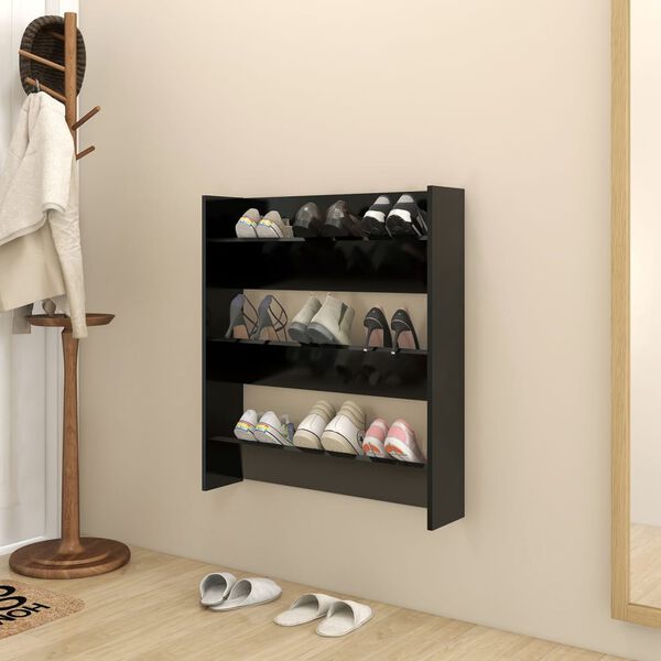 vidaXL Zapatero de pared madera contrachapada negro 80x18x90 cm
