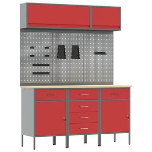 vidaXL Conjunto de armarios de trabajo con caj&oacute;n Manual 8 uds. Rojo