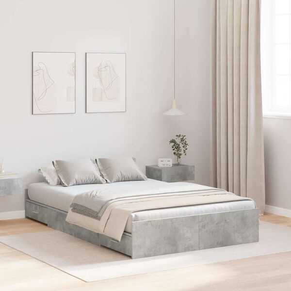 vidaXL Cama con almacenamiento con cabecera Gris Concreto 120 x 190 cm