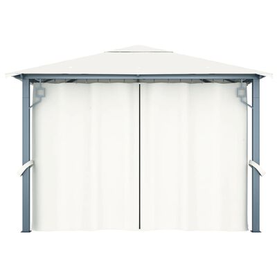 vidaXL Cenador con cortina y tira de luz LED aluminio crema 300x300cm