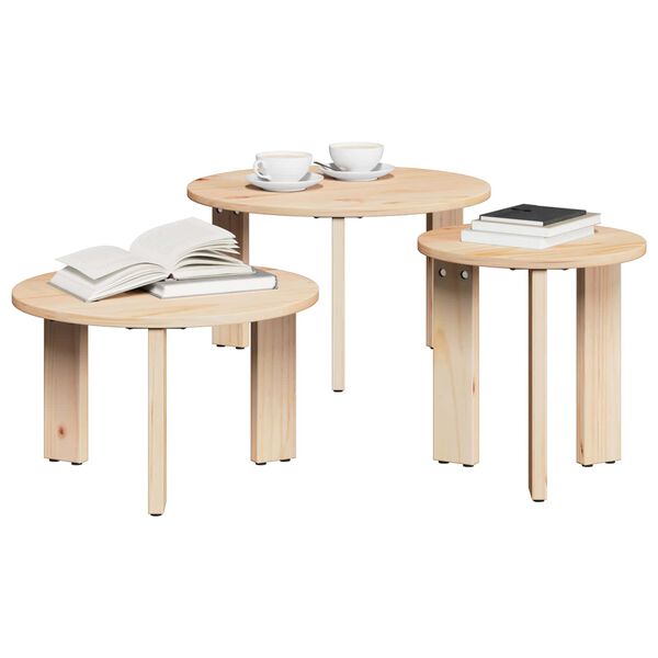 vidaXL Mesa de Café 3 pcs Natural Madera maciza de pino