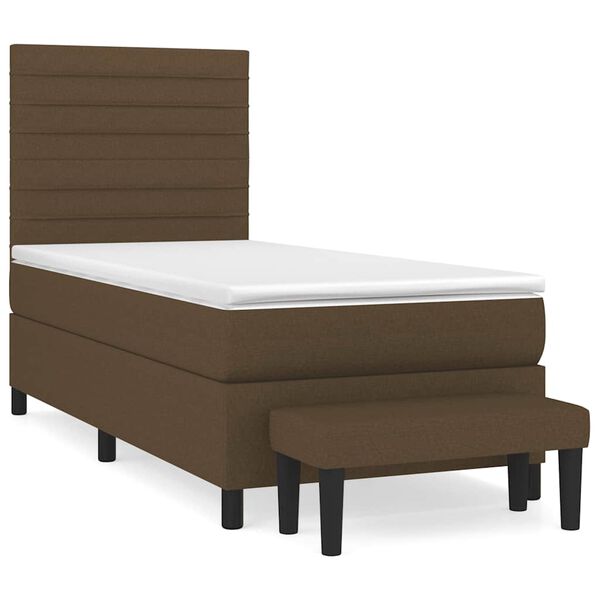 vidaXL Cama box spring con colch&oacute;n tela marr&oacute;n oscuro 90x200 cm