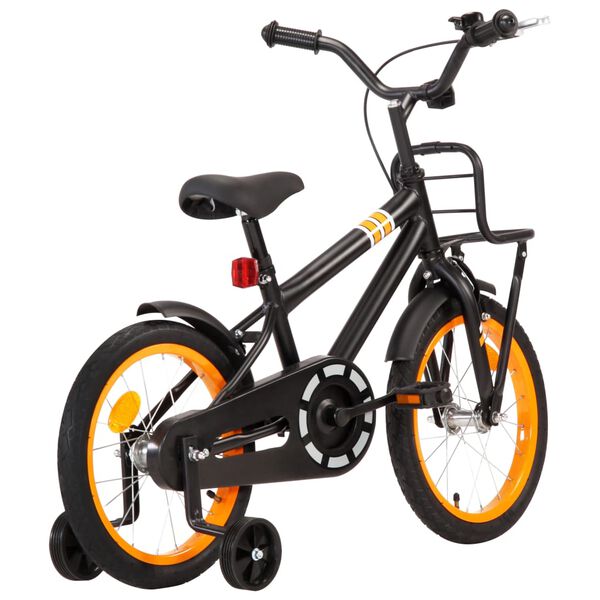 vidaXL Bicicleta ni&ntilde;os y portaequipajes delantero 16" negro y naranja